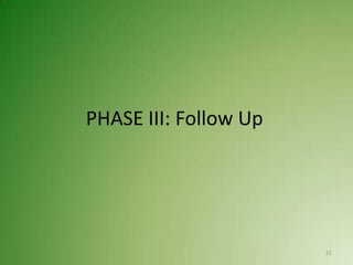 PHASE III: Follow Up




                       21
 