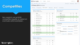 Competities
Een overzicht van je KNVB
competities (regulier en beker) en
eventuele oefenwedstrijden.
 
