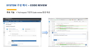 SYSTEM 구성 예시 – CODE REVIEW
주요 기능 ü Pull request 기반의 Code review 환경 제공
 