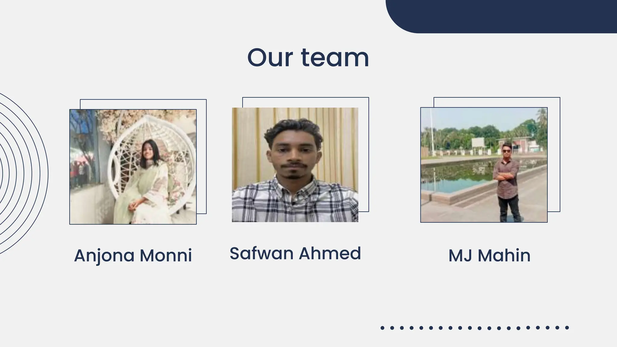 Our team
Anjona Monni Safwan Ahmed MJ Mahin
 