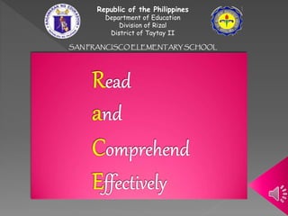 Republic of the Philippines
Department of Education
Division of Rizal
District of Taytay II
SAN FRANCISCO ELEMENTARY SCHOOL
 