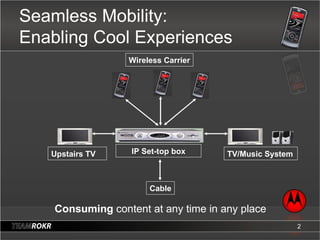 Seamless Mobility: Enabling Cool Experiences Cable TV/Music System Upstairs TV IP Set-top box Consuming  content at any ti...