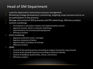 Team Roles And Responsibilities In Digital Marketing Department