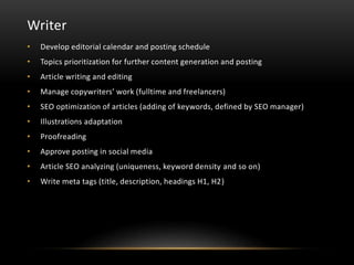 Roles and responsibilities of marketing department