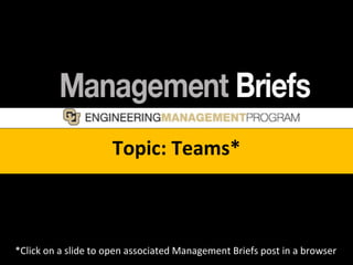 Topic: Teams* *Click on a slide to open associated Management Briefs post in a browser 