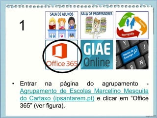 • Entrar na página do agrupamento -
Agrupamento de Escolas Marcelino Mesquita
do Cartaxo (ipsantarem.pt) e clicar em “Office
365” (ver figura).
1
 
