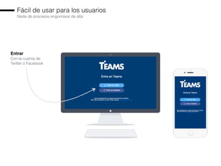 Fácil de usar para los usuarios
Nada de procesos engorrosos de alta
Entrar
Con la cuenta de
Twitter o Facebook
 