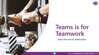 Teams Day Online #TeamsDayOnline
Teams is for
Teamwork
Team sites are for collaboration
 