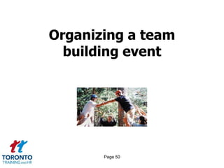 Organizing a team
  building event




       Page 50
 
