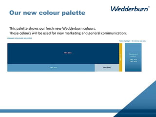 Our new colour palette
This palette shows our fresh new Wedderburn colours.
These colours will be used for new marketing and general communication.
 