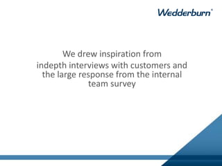 We drew inspiration from
indepth interviews with customers and
the large response from the internal
team survey
 