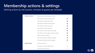 Defining actions by role (owners, members & guests) per template
Membership actions & settings
 