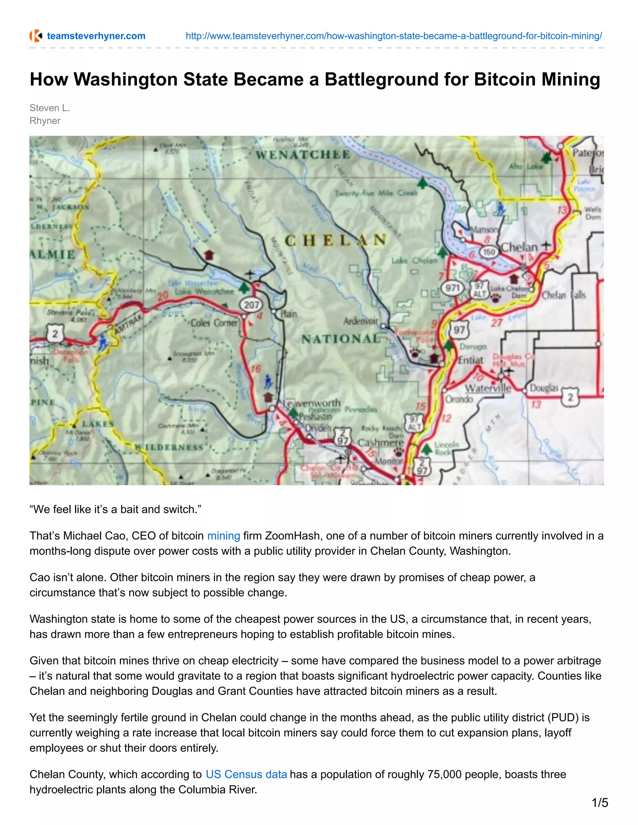HOW WASHINGTON STATE BECAME A BATTLEGROUND FOR BITCOIN MINING | PDF