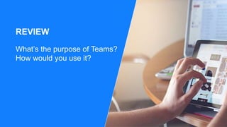 Mr T-Bot is your best FAQ.
He/she is the future of
computing interfaces by
text, voice and AI. Mr T-
Bot is very boring now
but give him a chance,
he/she/it learns and is
also very accurate.
TEAMs even comes with
its own video user
guides making people
like the person who
made this slide deck
scarily redundant. The
singularity is near!
 