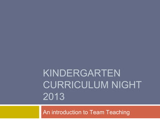 KINDERGARTEN
CURRICULUM NIGHT
2013
An introduction to Team Teaching
 