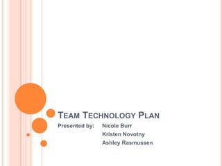 TEAM TECHNOLOGY PLAN
Presented by:

Nicole Burr
Kristen Novotny
Ashley Rasmussen

 