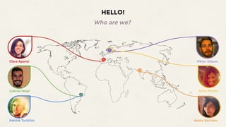 HELLO!
Who are we?
Clara Aparisi
Gabriel Negri
Patrick Turtchin
Viktor Olsson
Sofia Nihlén
Aksha Sachdev
 