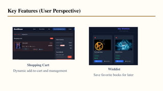 Shopping Cart
Wishlist
Key Features (User Perspective)
Dynamic add-to-cart and management
Save favorite books for later
 