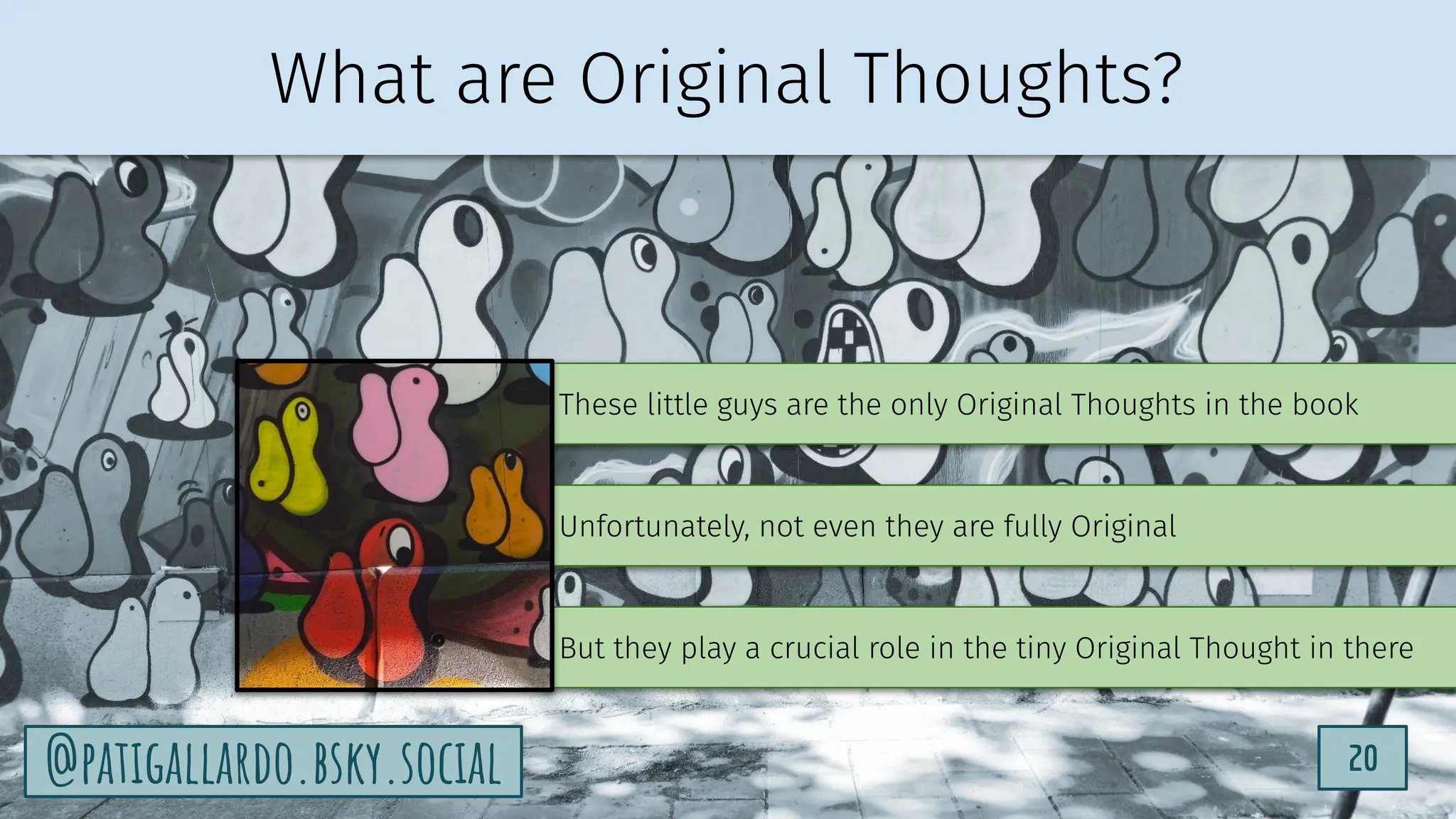 TurtleSec
20
@patigallardo.bsky.social
Most of the book is regurgitating Other People's Thoughts
That could belong in a text book for a university course
What is actual original thought in the book?
20
@patigallardo.bsky.social
These little guys are the only Original Thoughts in the book
But they play a crucial role in the tiny Original Thought in there
Unfortunately, not even they are fully Original
TurtleSec
What are Original Thoughts?
 