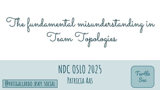TurtleSec
5
@patigallardo.bsky.social
The fundamental misunderstanding in
Team Topologies
NDC OSLO 2025
Patricia Aas
Turtle
Sec
 