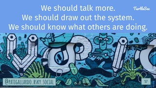 TurtleSec
57
@patigallardo.bsky.social 57
@patigallardo.bsky.social
We should talk more.
We should draw out the system.
We should know what others are doing.
TurtleSec
 
