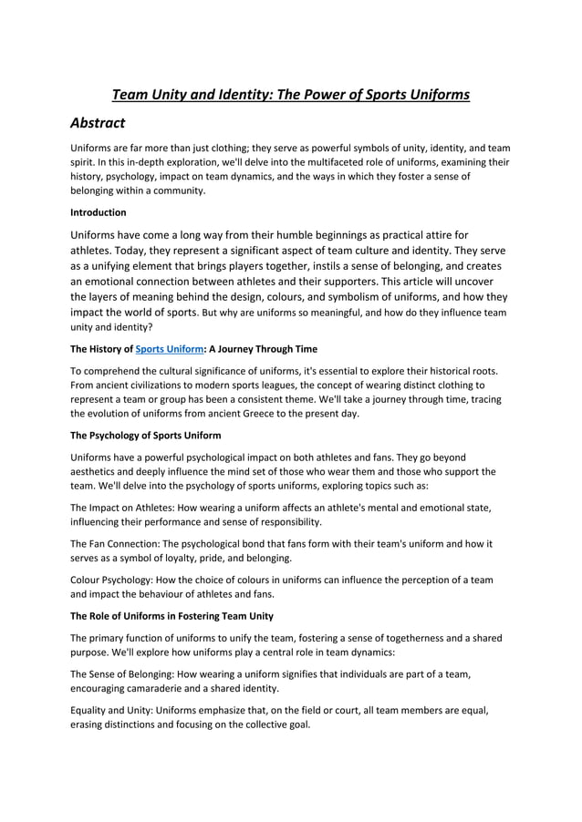 Team Unity and Identity The Power of Sports Uniforms. | PDF | Women\'s ...