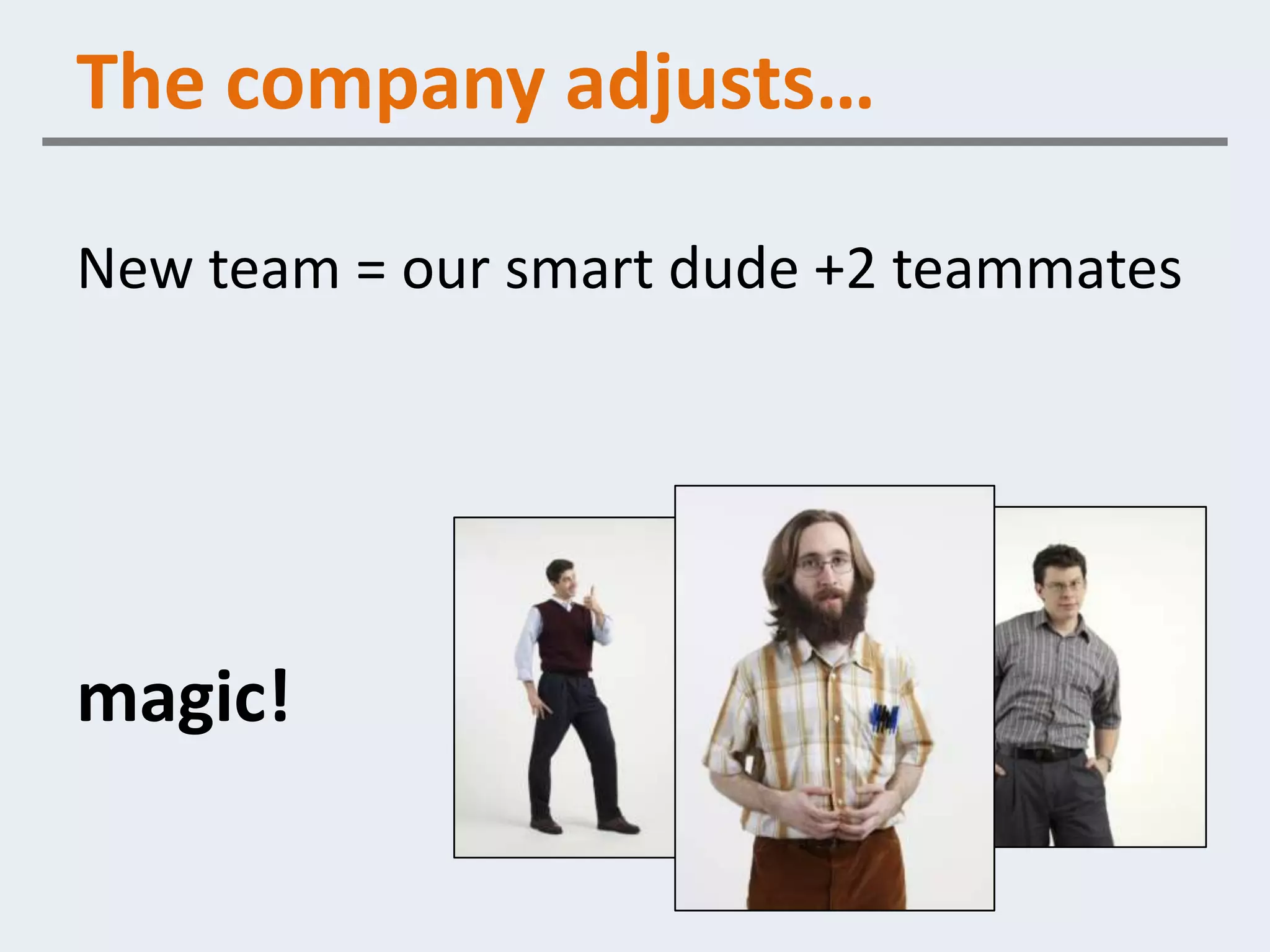 The company adjusts…

New team = our smart dude +2 teammates




magic!
 