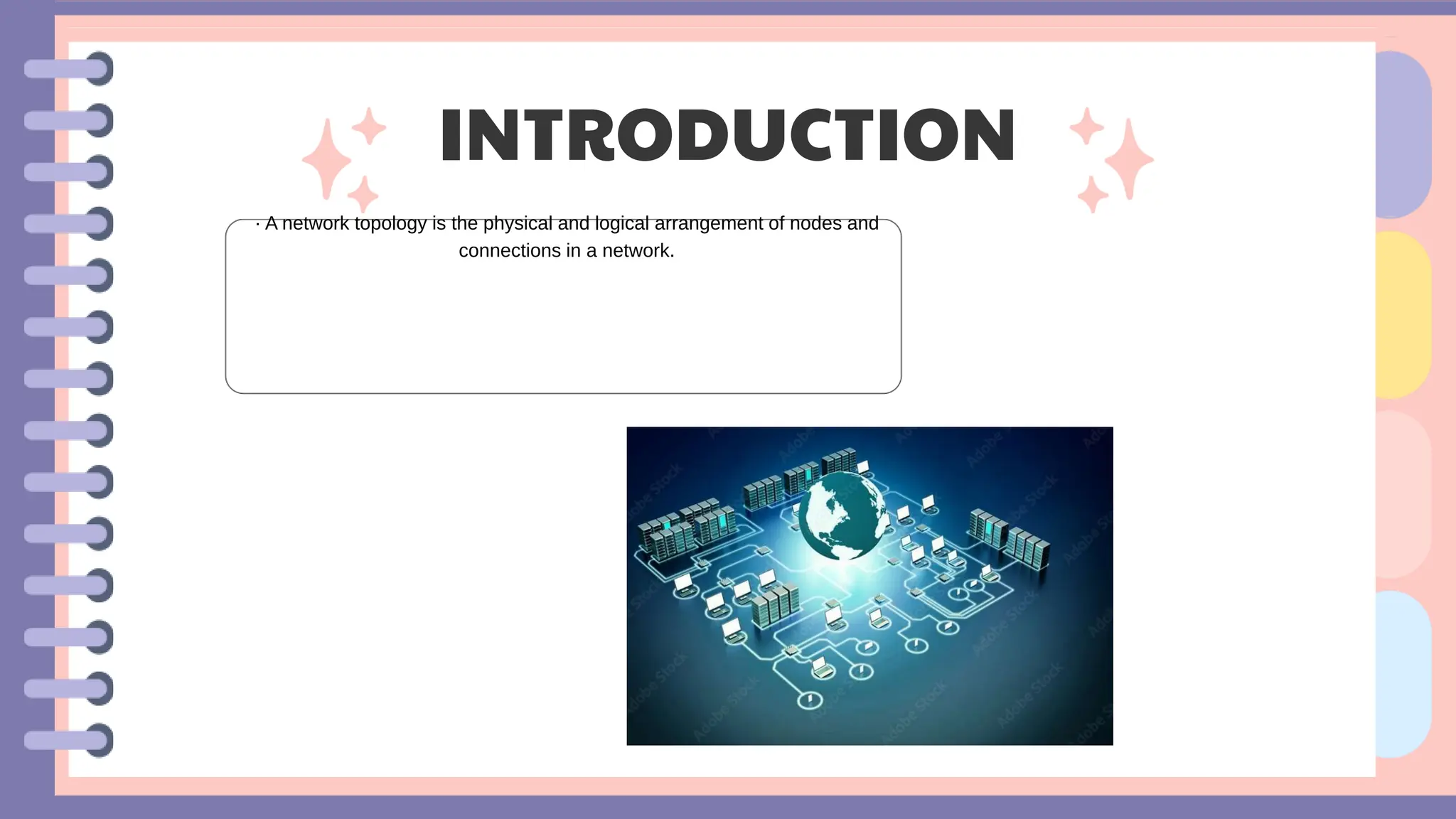 · A network topology is the physical and logical arrangement of nodes and
connections in a network.
INTRODUCTION
 