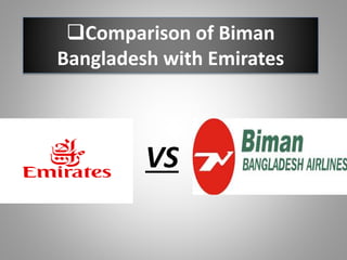 Comparison of Biman
Bangladesh with Emirates
VS
 