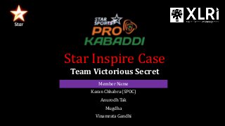 Team Victorious Secret
Member Name
Karan Chhabra (SPOC)
Anurodh Tak
Mugdha
Vinamrata Gandhi
Star Inspire Case
 