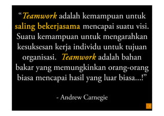 7Teamworking by Coach Eval www.leadershipresources.co.id
Apakah makna Kerjasama
(Teamwork) bagi Anda?
7Teamworking by Coach Eval www.leadershipresources.co.id
 