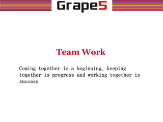 Team Work
Coming together is a beginning, keeping
together is progress and working together is
success
 