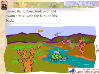 There, the tortoise took over and
swam across with the hare on his
back.
 
