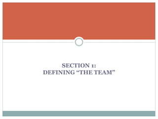 SECTION 1:
DEFINING “THE TEAM”
 