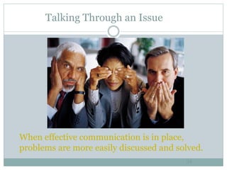 Talking Through an Issue
34
When effective communication is in place,
problems are more easily discussed and solved.
 