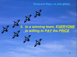 2.  In a winning team, E VERYONE   is willing to P AY  the P RICE Everyone flaps, no one glides. 