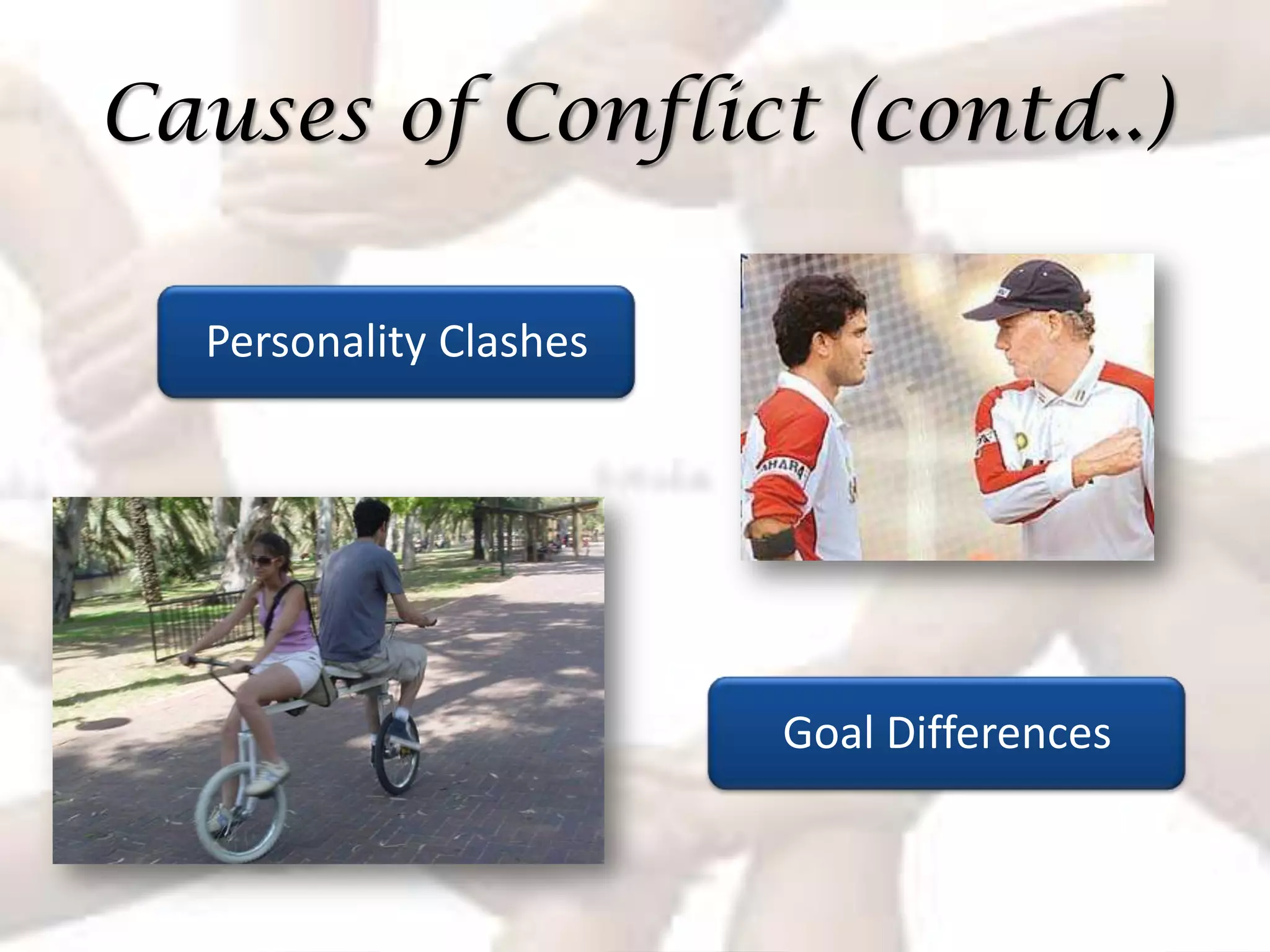 Causes of Conflict (contd..)

  Personality Clashes




                        Goal Differences
 
