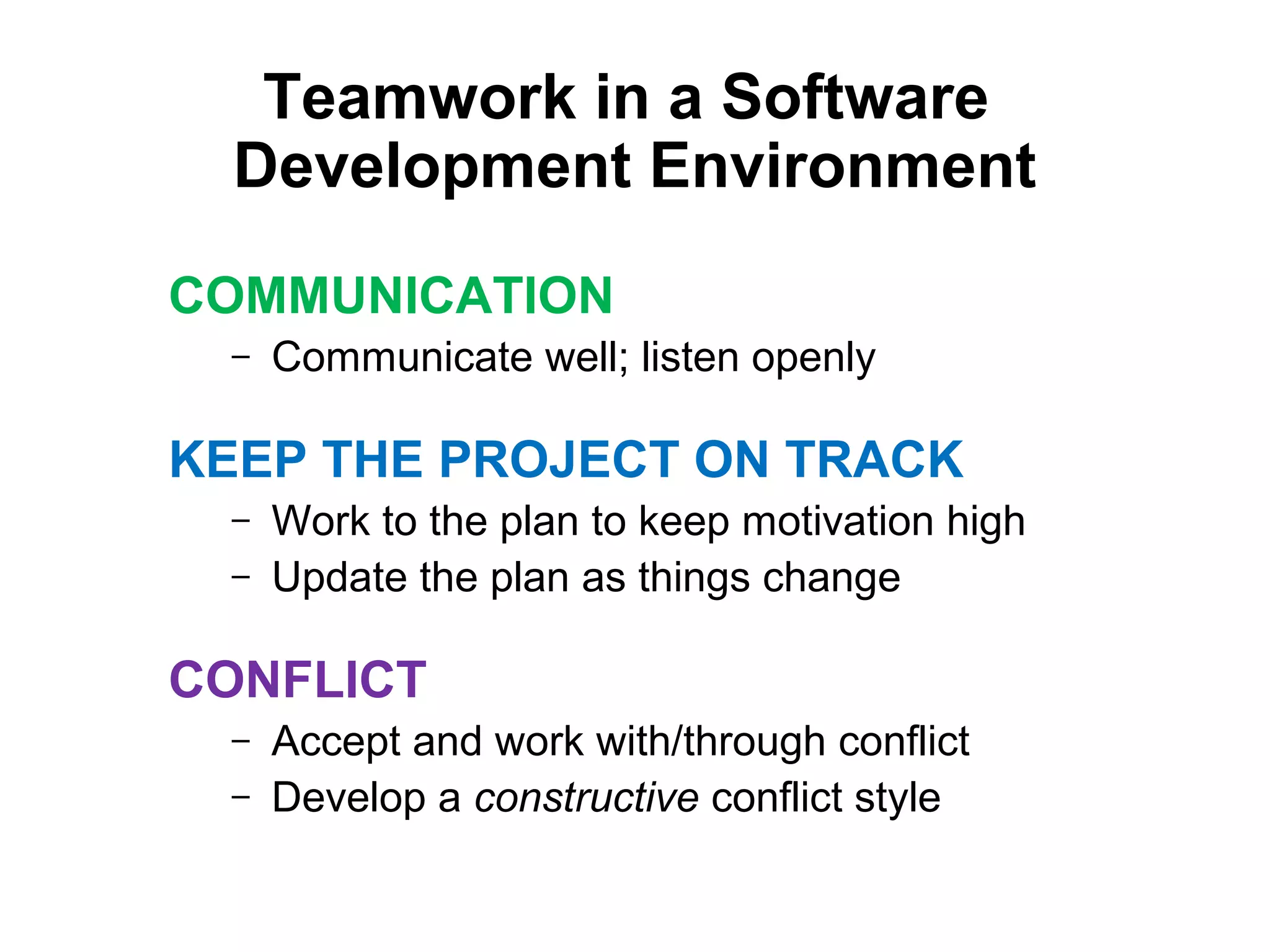 TEAMWORK
o
o

Establish tasks to be completed

o Work on tasks

o

Communicate / monitor progress

o Work on new / revised tasks

o

Solve problems

o Research / development

o

Interpret results

o Networking

o

25

Agree on goals / milestones

INDIVIDUAL
WORK

Agree completion of project

 