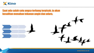 Saat ada salah satu angsa terbang terpisah, ia akan
kesulitan menahan tekanan angin dan udara.
 