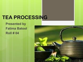 TEA PROCESSING
Presented by
Fatima Batool
Roll # 04
 