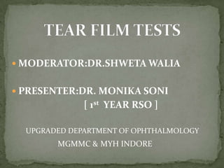  MODERATOR:DR.SHWETA WALIA


 PRESENTER:DR. MONIKA SONI
              [ 1st YEAR RSO ]

  UPGRADED DEPARTMENT OF OPHTHALMOLOGY
        MGMMC & MYH INDORE
 