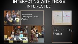 Teaching Table
Tearn Up for Lawn
Parties!
INTERACTING WITH THOSE
INTERESTED
S i g n U p
Sheets
 