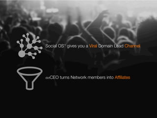 Social OS gives you a Viral Domain Lead Channel





dotCEO turns Network members into Afﬁliates
TM

 