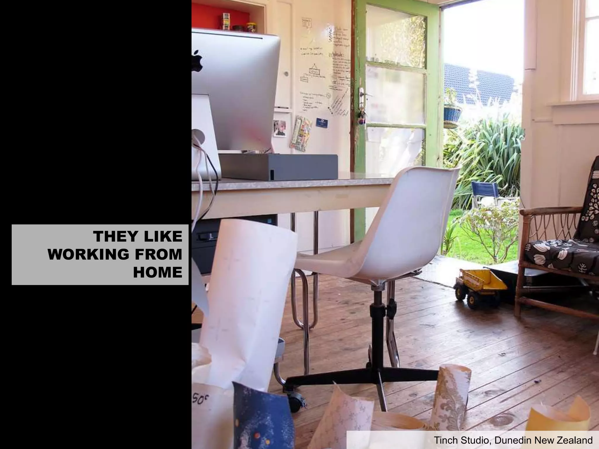 THEY LIKE
WORKING FROM
HOME
Tinch Studio, Dunedin New Zealand