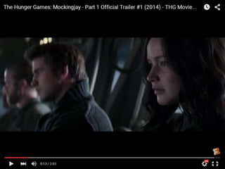 Non-Diegetic voice over of
Katniss talking as it shows
the various characters in the
air craft
 
