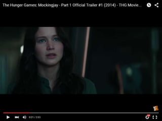 Close up of Katniss with front
lighting coming from what seems so
be a computer or tv. Through this
shot we can see her looking nervous
or shocked
 