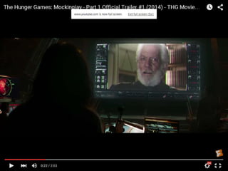 Mid OTS Shot
showing who
Katniss is talking
to as she is blacked
out so we can fully
see what is going
on infront of her
 