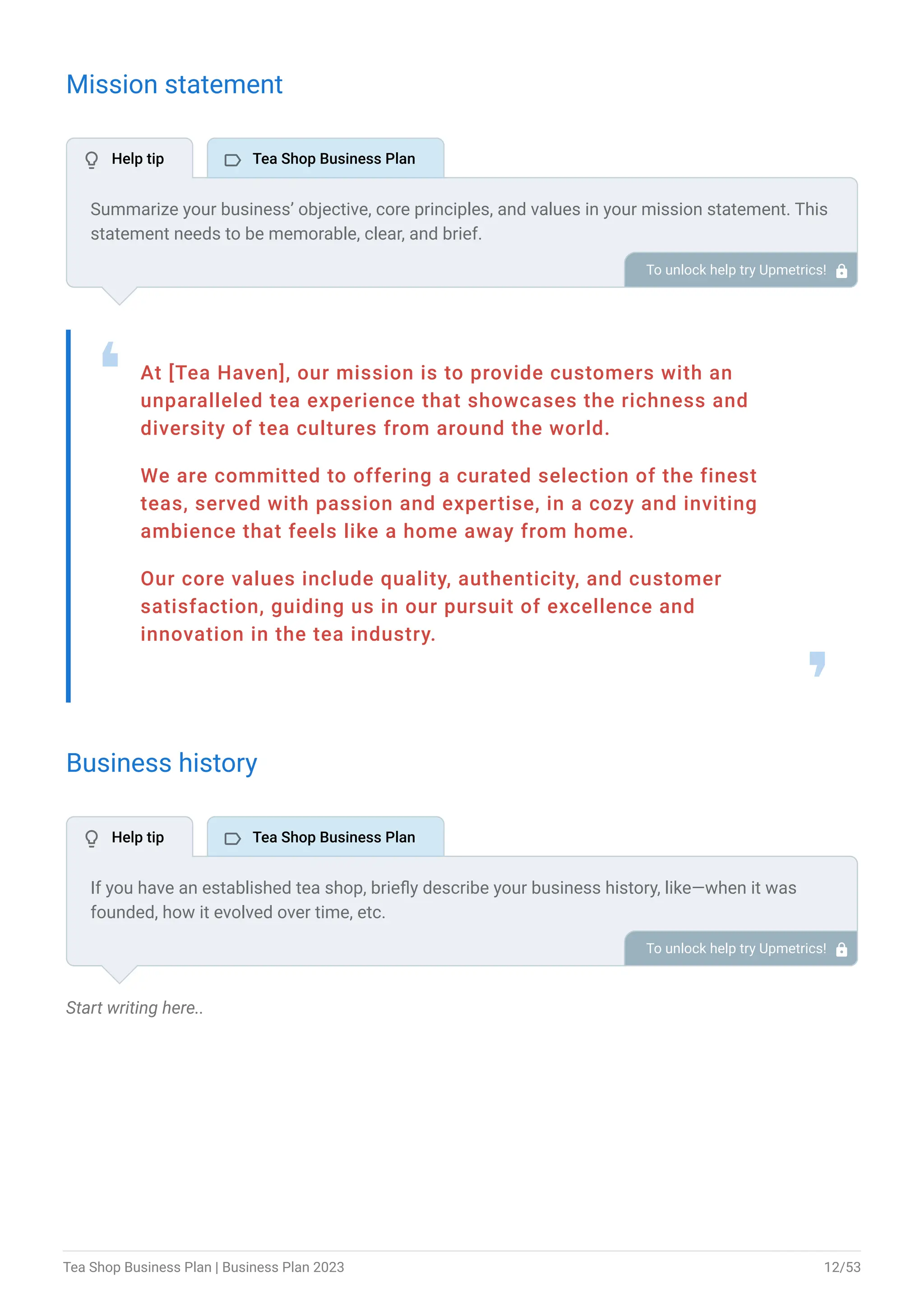 Tea Shop Business Plan Example | Upmetrics | PDF