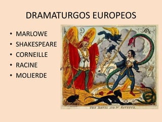 DRAMATURGOS EUROPEOS
• MARLOWE
• SHAKESPEARE
• CORNEILLE
• RACINE
• MOLIERDE
 