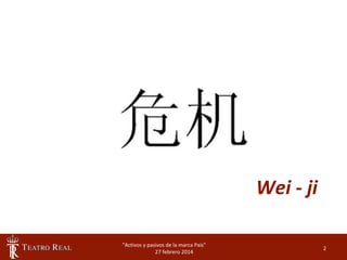Wei - ji
"Activos y pasivos de la marca País"
27 febrero 2014

2

 